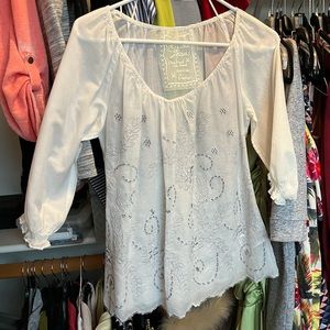 Guess White Tunic Embroidered w/Silver SilkThread